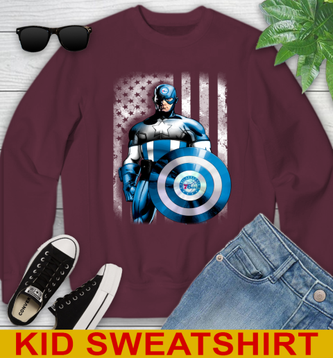 Philadelphia 76ers NBA Basketball Captain America Marvel Avengers American Flag Shirt Youth Sweatshirt 4