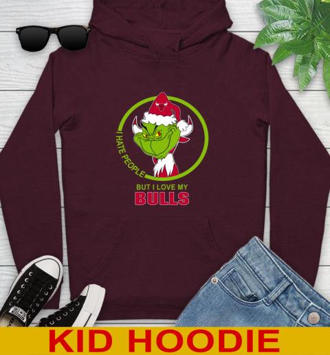Chicago Bulls NBA Christmas Grinch I Hate People But I Love My Favorite Basketball Team Youth Hoodie 7