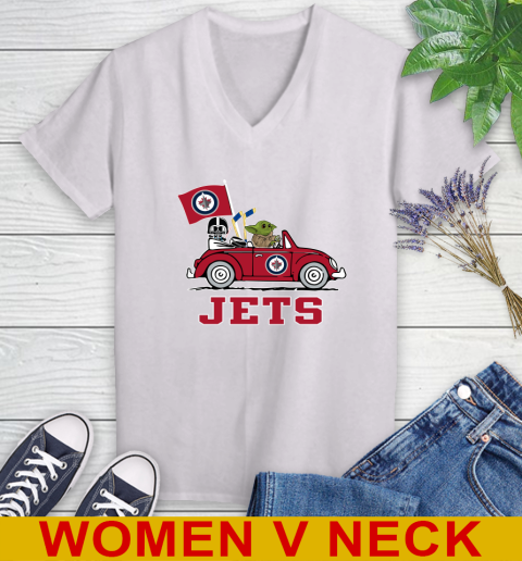 NHL Hockey Winnipeg Jets Darth Vader Baby Yoda Driving Star Wars Shirt Women's V-Neck T-Shirt