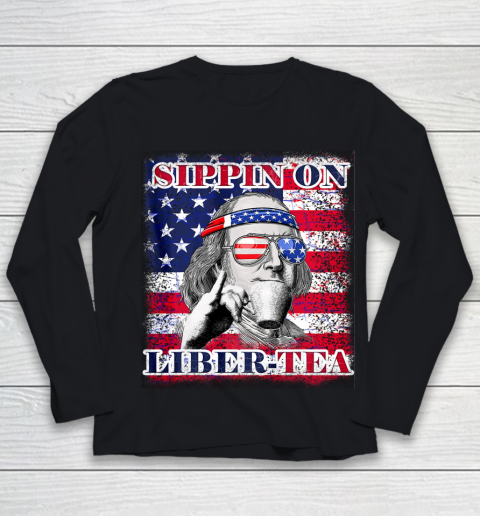 Sippin on Liberty 4th of July Men Ben Franklin Flag Funny Youth Long Sleeve