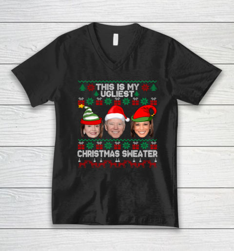 Joe Biden Kamala Shirt This Is My Ugliest Christmas Sweater Funny V-Neck T-Shirt