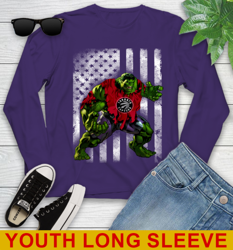 Toronto Raptors Hulk Marvel Avengers NBA Basketball American Flag Youth Long Sleeve 4