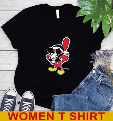 Cleveland Indians MLB Baseball Dabbing Mickey Disney Sports Women's T-Shirt 2