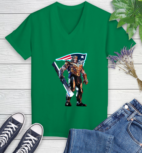 NFL Thanos Gauntlet Avengers Endgame Football New England Patriots Women's V-Neck T-Shirt 5