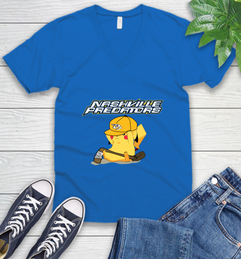 NHL Pikachu Hockey Sports Nashville Predators V-Neck T-Shirt 6