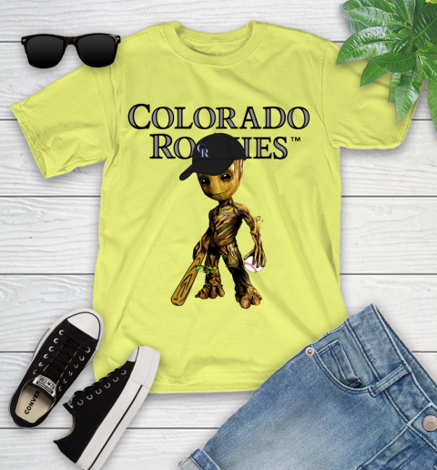 MLB Colorado Rockies Groot Guardians Of The Galaxy Baseball Youth T-Shirt 8
