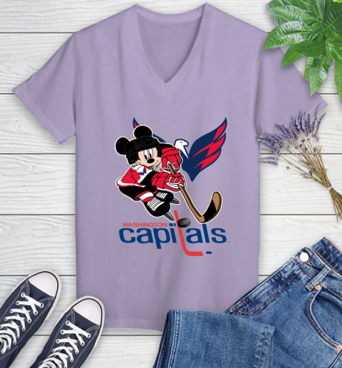 NHL Washington Capitals Mickey Mouse Disney Hockey T Shirt Women's V-Neck T-Shirt 14