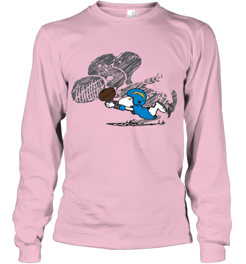 cjcs los angeles chargers snoopy plays the football game youth long sleeve 50 front light pink
