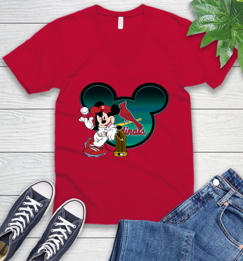 MLB St.Louis Cardinals The Commissioner's Trophy Mickey Mouse Disney V-Neck T-Shirt 8