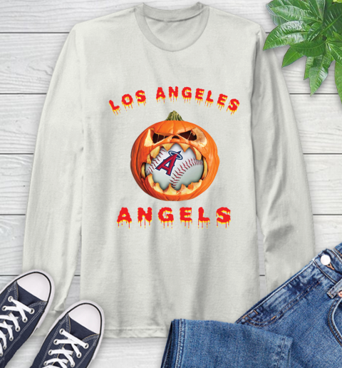 MLB Los Angeles Angels Halloween Pumpkin Baseball Sports Long Sleeve T-Shirt 12