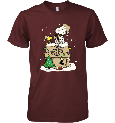 3362 a happy christmas with new orleans saints snoopy premium guys tee 5 front maroon