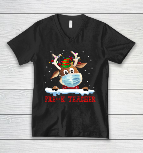 Merry Christmas Pre K Teacher Reindeer V-Neck T-Shirt