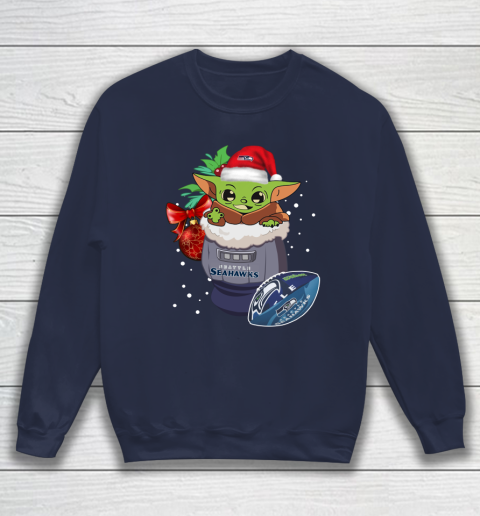 Seattle Seahawks Christmas Baby Yoda Star Wars Funny Happy NFL Sweatshirt 3