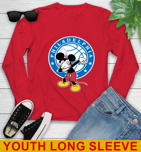 Philadelphia 76ers NBA Basketball Dabbing Mickey Disney Sports Youth Long Sleeve 11