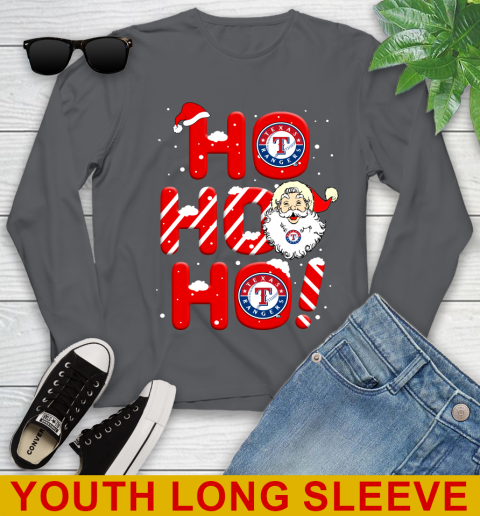 Texas Rangers MLB Baseball Ho Ho Ho Santa Claus Merry Christmas Shirt Youth Long Sleeve 9