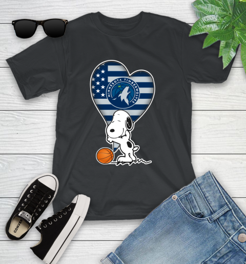 Minnesota Timberwolves NBA Basketball The Peanuts Movie Adorable Snoopy Youth T-Shirt 2