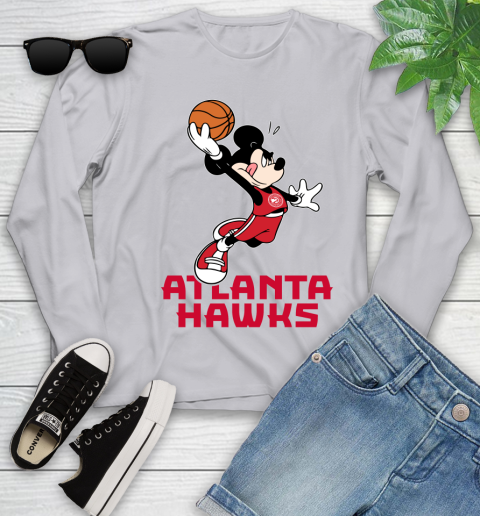 NBA Basketball Atlanta Hawks Cheerful Mickey Mouse Shirt Youth Long Sleeve 5