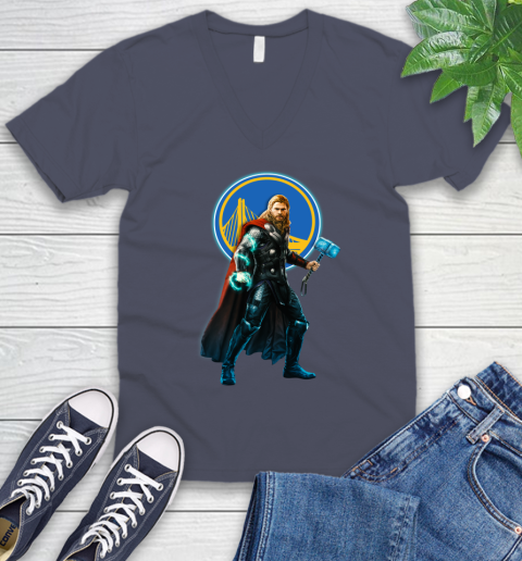 NBA Thor Avengers Endgame Basketball Golden State Warriors V-Neck T-Shirt 8