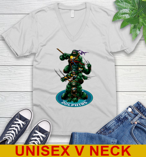 NFL Football Miami Dolphins Teenage Mutant Ninja Turtles Shirt V-Neck T-Shirt