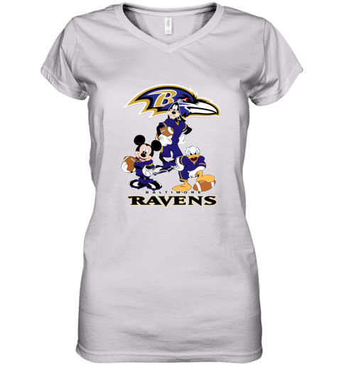Mickey Donald Goofy The Three Baltimore Ravens Football Shirts Women's V-Neck T-Shirt