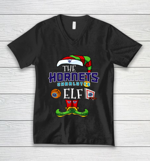 Charlotte Hornets Christmas ELF Funny NBA V-Neck T-Shirt