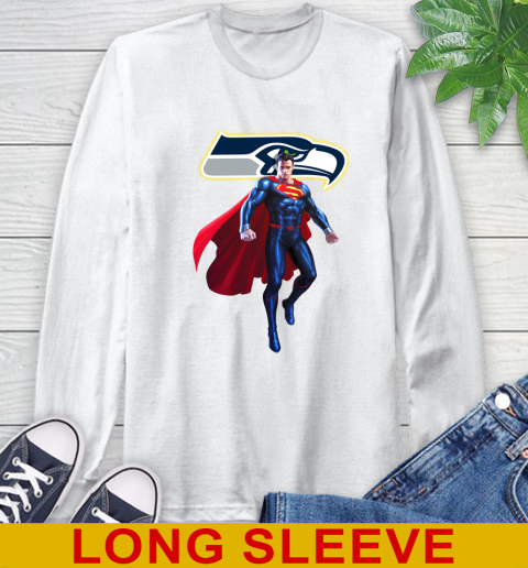 NFL Superman DC Sports Football Seattle Seahawks Long Sleeve T-Shirt