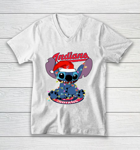Cleveland Indians MLB noel stitch Baseball Christmas V-Neck T-Shirt