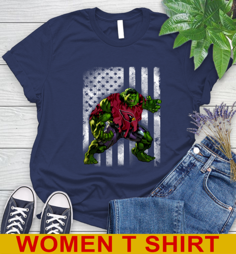 Arizona Cardinals Hulk Marvel Avengers NFL Football American Flag Women's T-Shirt 12