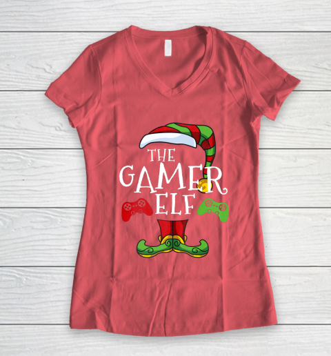 Gamer Elf Family Matching Christmas Funny Gaming Pajama Women's V-Neck T-Shirt 4
