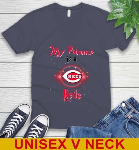 MLB Baseball Harry Potter My Patronus Is A Cincinnati Reds V-Neck T-Shirt 7