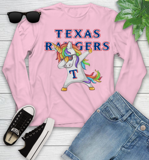 Texas Rangers MLB Baseball Funny Unicorn Dabbing Sports Youth Long Sleeve 10