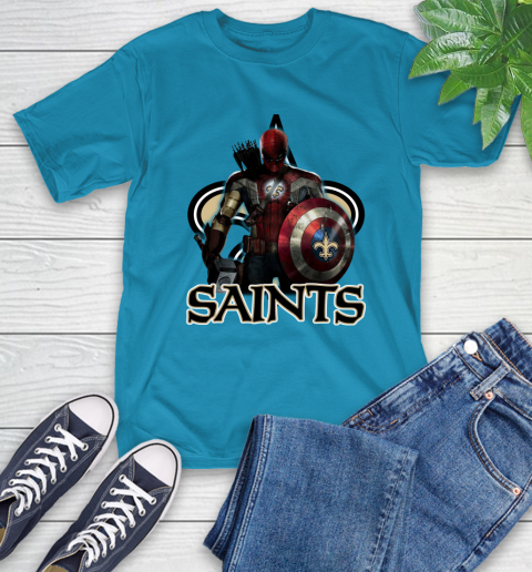NFL Captain America Thor Spider Man Hawkeye Avengers Endgame Football New Orleans Saints T-Shirt 8