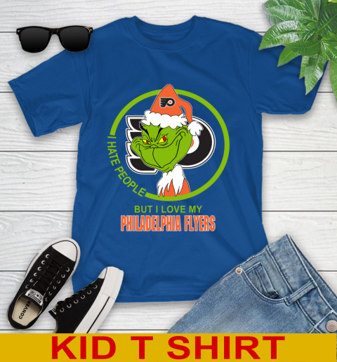 Philadelphia Flyers NHL Christmas Grinch I Hate People But I Love My Favorite Hockey Team Youth T-Shirt 9
