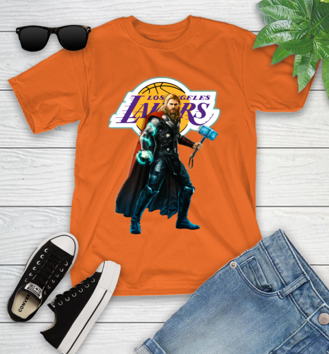 NBA Thor Avengers Endgame Basketball Los Angeles Lakers Youth T-Shirt 7