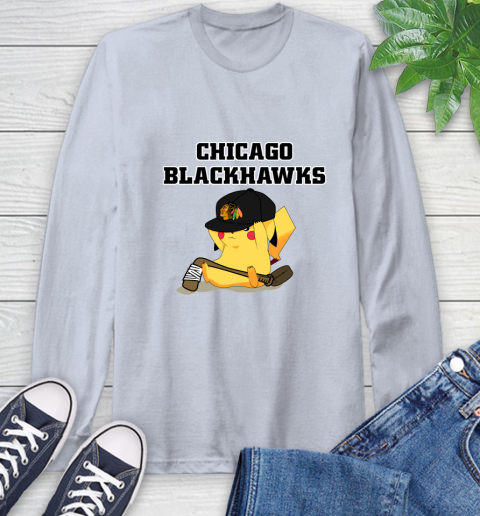 NHL Pikachu Hockey Sports Chicago Blackhawks Long Sleeve T-Shirt 6
