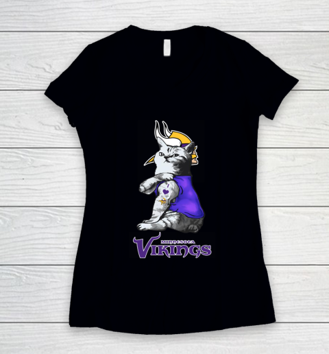 NFL Football My Cat Loves Minnesota Vikings Women's V-Neck T-Shirt