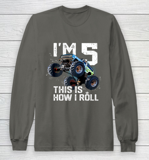 Kids I'm 5 This is How I Roll Monster Truck 5th Birthday Boy Gift 5 Year Old Long Sleeve T-Shirt 13