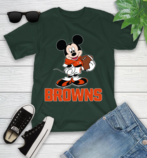 NFL Football Cleveland Browns Cheerful Mickey Mouse Shirt Youth T-Shirt 5
