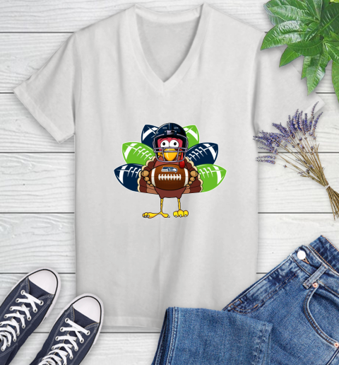Seattle Seahawks Turkey Thanksgiving Day Women's V-Neck T-Shirt