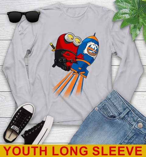 NHL Hockey New York Islanders Deadpool Minion Marvel Shirt Youth Long Sleeve 5
