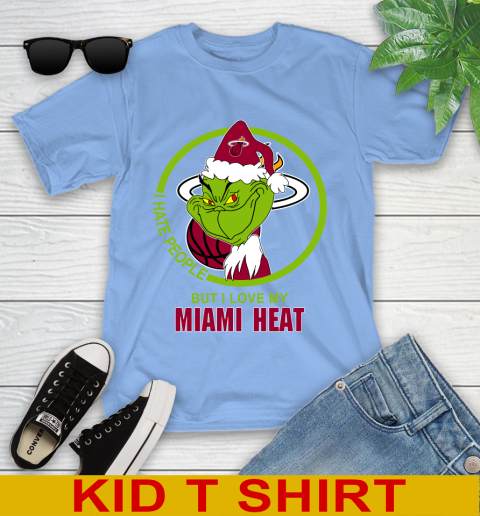 Miami Heat NBA Christmas Grinch I Hate People But I Love My Favorite Basketball Team Youth T-Shirt 11