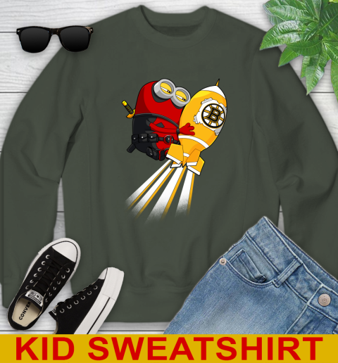 NHL Hockey Boston Bruins Deadpool Minion Marvel Shirt Youth Sweatshirt 8