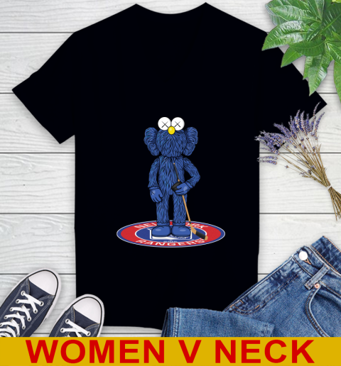NHL Hockey New York Rangers Kaws Bff Blue Figure Shirt Women's V-Neck T-Shirt 2