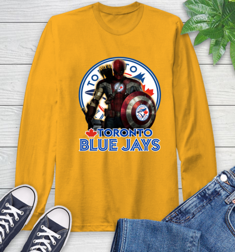 MLB Captain America Thor Spider Man Hawkeye Avengers Endgame Baseball Toronto Blue Jays Long Sleeve T-Shirt 3