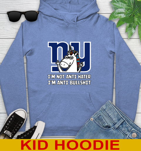 New York Giants NFL Football Unicorn I'm Not Anti Hater I'm Anti Bullshit Youth Hoodie 12