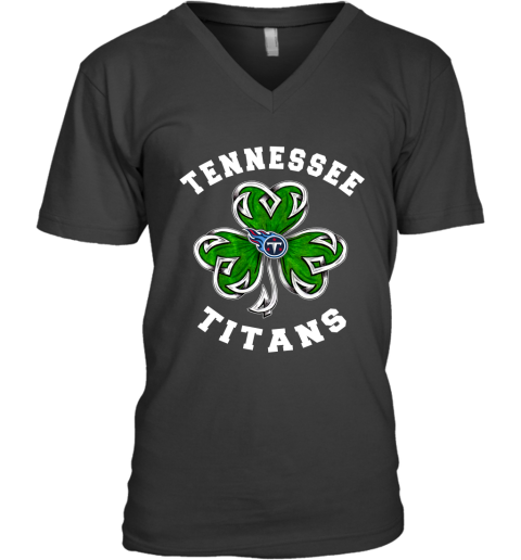 NFL Tennessee Titans Three Leaf Clover St Patrick's Day Football Sports GLQBUyXqV39 v neck unisex 8 95 151514 front black