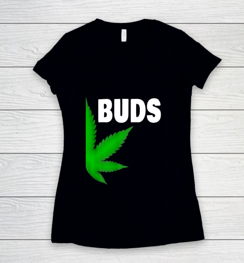 Best Buds Couples Matching BFF Marijuana Leaf Weed Buds Women's V-Neck T-Shirt
