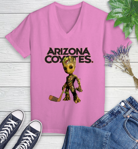 Arizona Coyotes NHL Hockey Groot Marvel Guardians Of The Galaxy Women's V-Neck T-Shirt 14