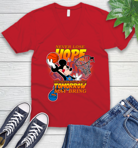 New York Knicks NBA Basketball Mickey Disney Never Lose Hope V-Neck T-Shirt 6