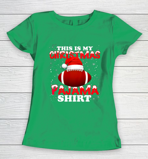 Football Christmas Gifts Santa Hat Funny Xmas Pajamas Women's T-Shirt 5